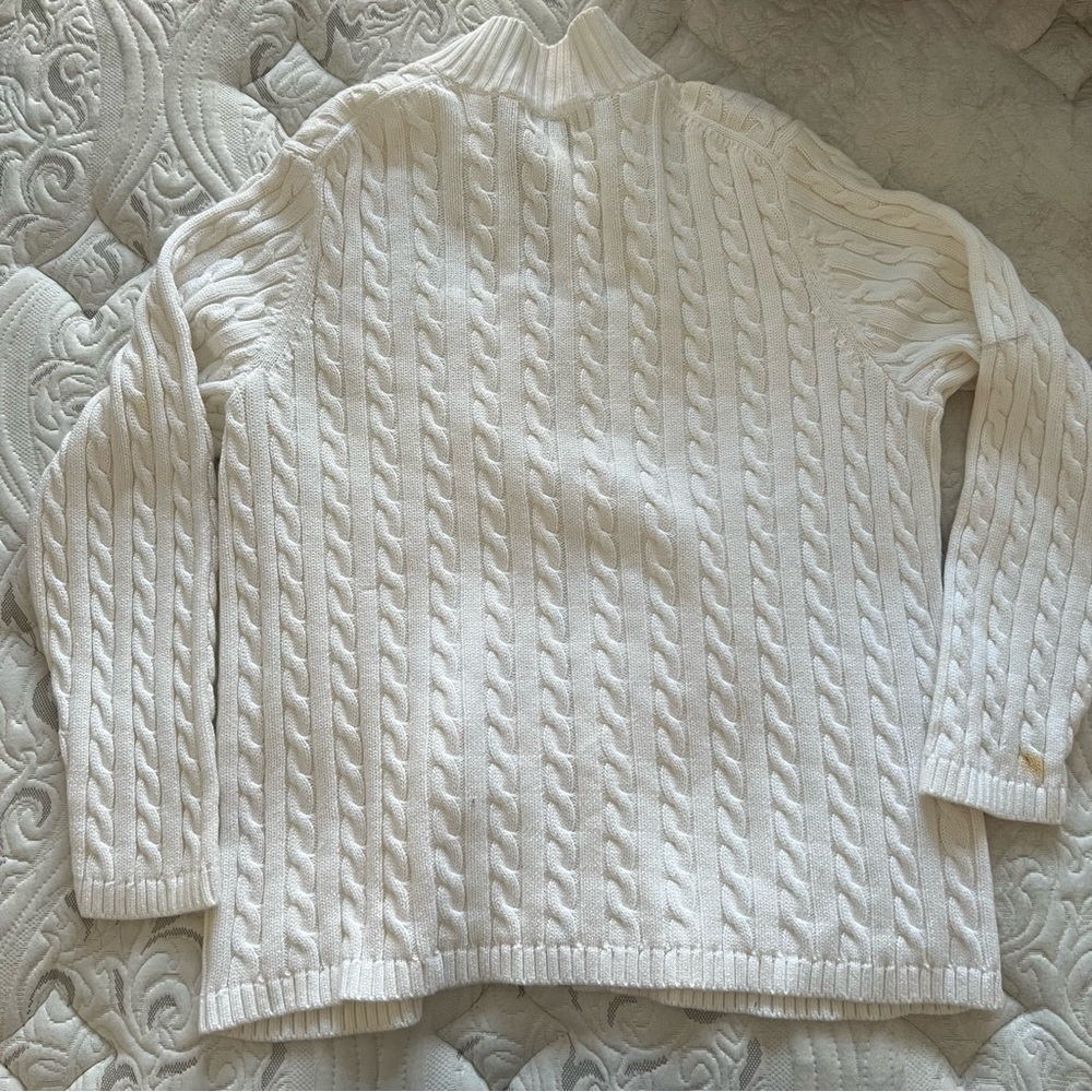 L.L. Bean Womans Cream Zip-Up Cable Knit Sweater - Picture 3 of 3